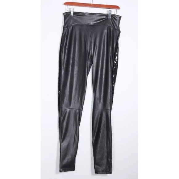 Spanx Women's Large Black Faux Leather Sequin Leggings High Waisted 20189R - Picture 5 of 9
